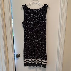 Lands' End Black and White polka dot Sleeveless A-line Midi Dress